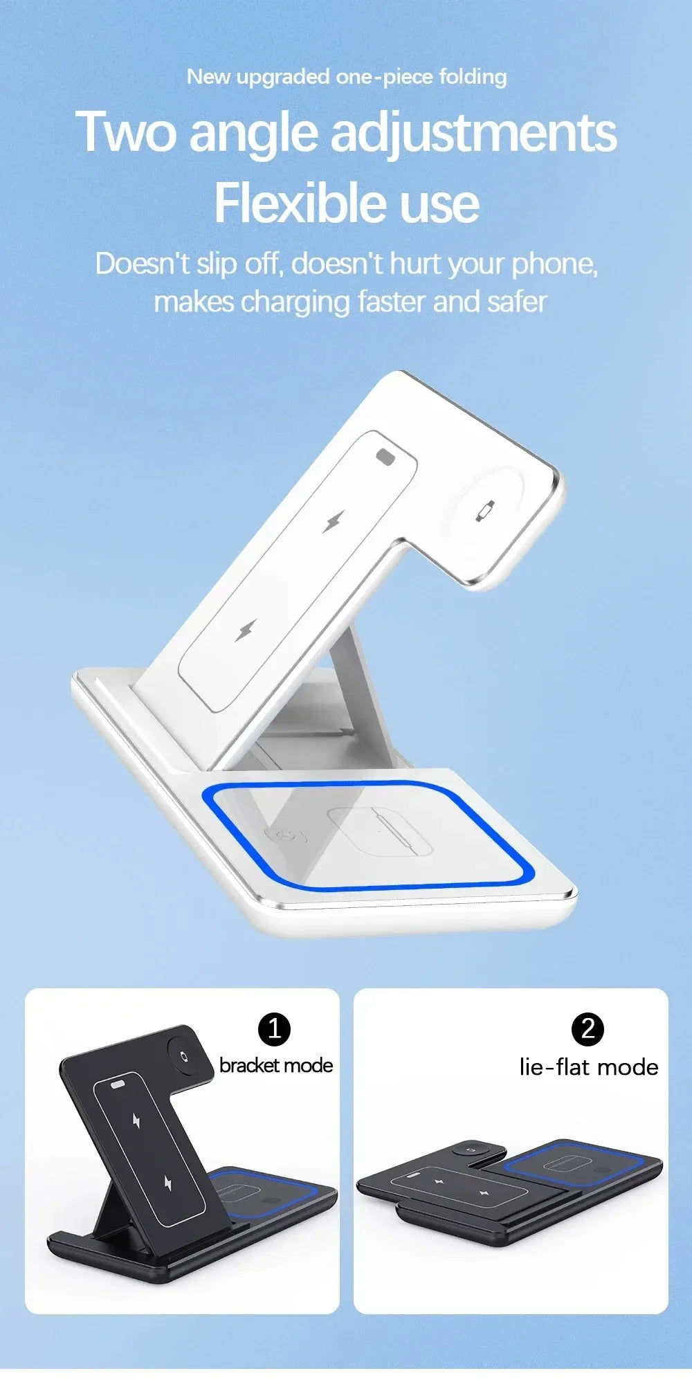 3 in 1 Wireless Charger Stand 30W LED Foldable Wireless Charger For iPhone 16 15 Pro Max iWatch 8 7 Airpods Charge Dock Station