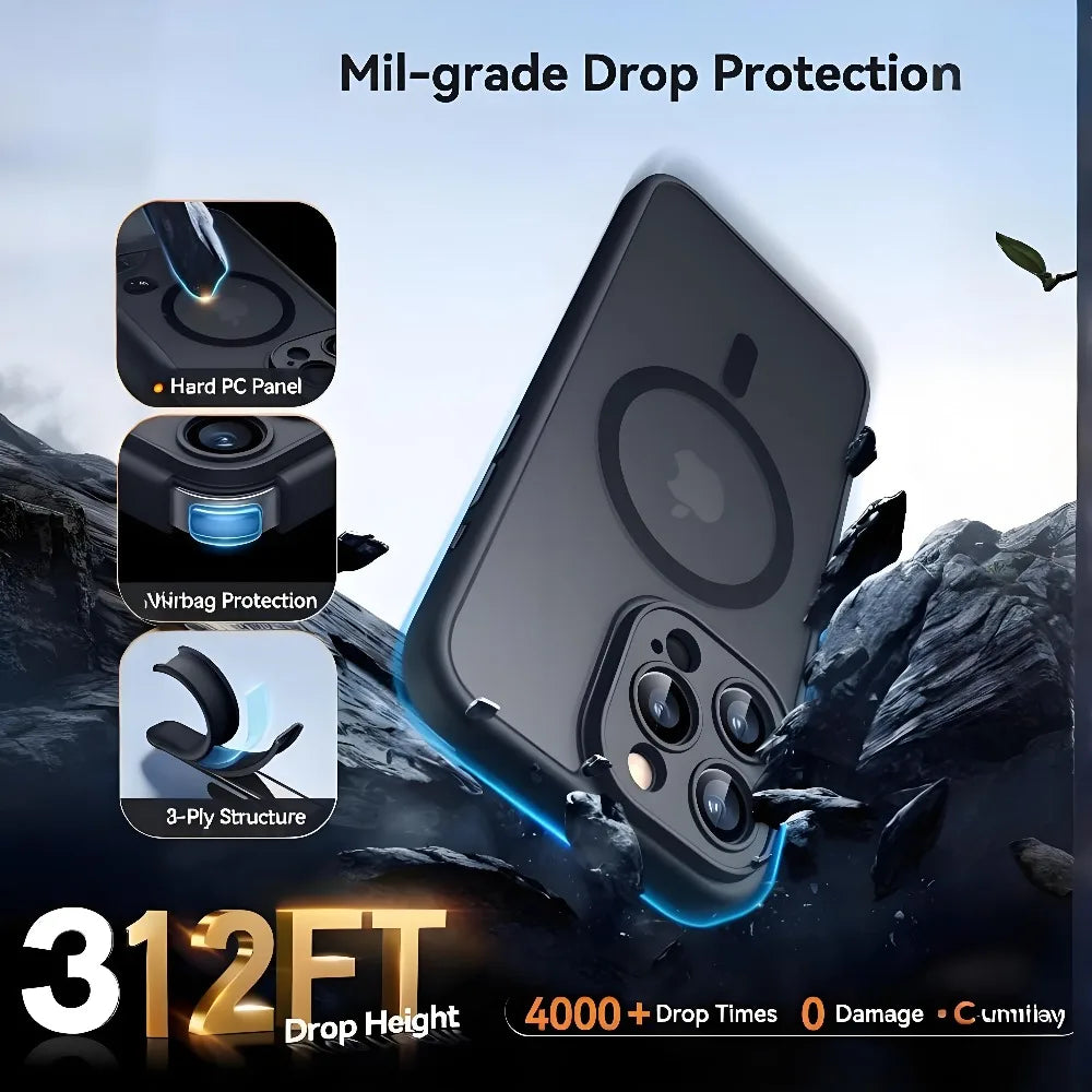 Matte Transparent Magnetic Frosted Phone Case For iPhone 11-17 Pro Max Compatible With Magsafe Wireless Chargers